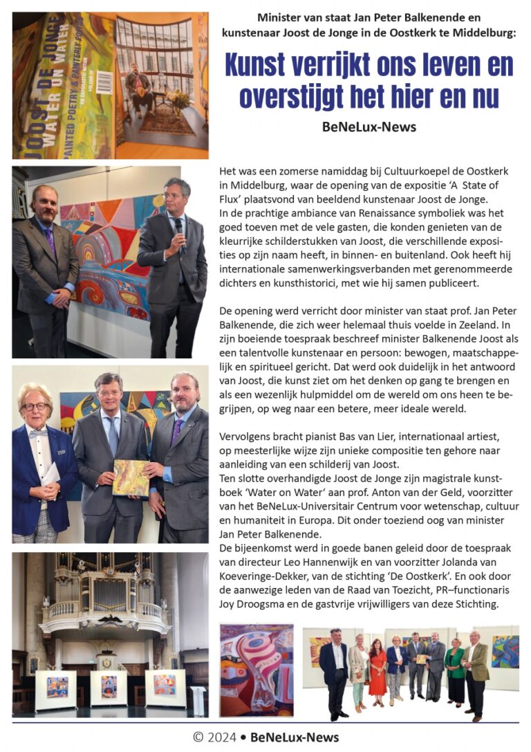 Minister van staat Jan Peter Balkenende en kunstenaar Joost de Jonge in de Oostkerk te Middelburg: Kunst verrijkt ons leven en overstijgt het hier en nu | BeNeLux-News